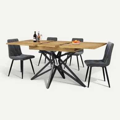 Ensemble Table à Manger Noyer Extensible 120/160 Cm Avec 4 Chaises Ensemble Table à Manger Noyer Extensible 120/160 Cm Avec 4 Chaises