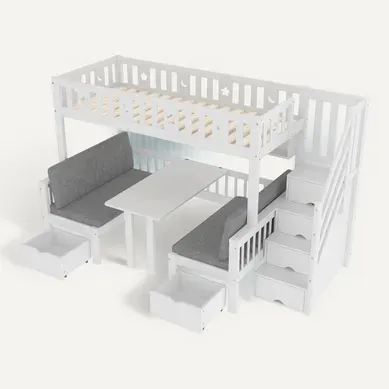 Lit Mezzanine 90x200 Cm Avec Bureau Escamotable Blanc Lit Mezzanine 90x200 Cm Avec Bureau Escamotable Blanc