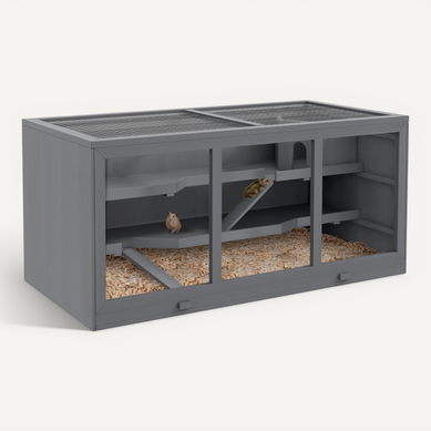 Cage Pour Petits Animaux Grise 115 X 57 X 55 Cm Avec Structure En Bois Cage Pour Petits Animaux Grise 115 X 57 X 55 Cm Avec Structure En Bois