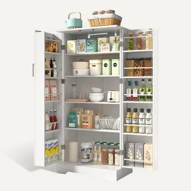 Meuble de cuisine 60x35x128 cm blanc LED sensoriel USB étagères réglables anti-basculement MDF Meuble de cuisine 60x35x128 cm blanc LED sensoriel USB étagères réglables anti-basculement MDF