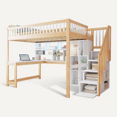 Lit Mezzanine 140x200 Cm Avec Structure Bois Et Mdf Blanc Et Naturel Lit Mezzanine 140x200 Cm Avec Structure Bois Et Mdf Blanc Et Naturel