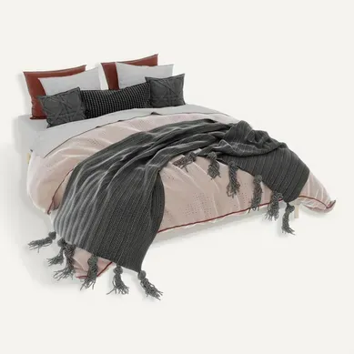 Cadre De Lit Beige 160x200 Cm En Tissu Et Métal Pour Chambre
