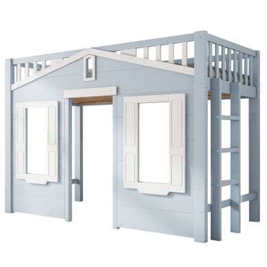 Lit Mezzanine Enfant Blanc Et Bleu 90 X 200 Cm Pour Chambre D’enfant