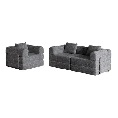 Canapé Compressé Fauteuil-lit 1 Place Convertible Avec Rangement Accoudoir Modulable Gris Chenille
