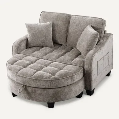 Canapé Convertible Marron 132 X 129 X 93 Cm Avec Pouf De Rangement Canapé Convertible Marron 132 X 129 X 93 Cm Avec Pouf De Rangement