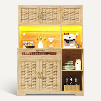 Armoire Haute Pour Salon,cuisine,salle à Manger,avec LED Et Portes En Mdf Tissé,120x40x180 Cm