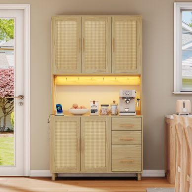 Buffet (183 Cm) Avec LED Contrôlable Par Application, 2 USB, 2 Prises, 3 Tiroirs Buffet (183 Cm) Avec LED Contrôlable Par Application, 2 USB, 2 Prises, 3 Tiroirs