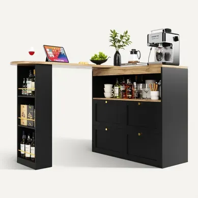 Table De Bar Pivotante à 360° Avec 4 Tiroirs Et étagères,pour Salle à Manger/bureau,105 X 39 X 102cm
