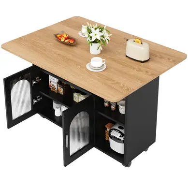 Îlot De Cuisine 120 X 30 X 79,5 Cm (fermé) / 120 X 70 X 79,5 Cm (ouvert) En Mdf Noir Et Naturel