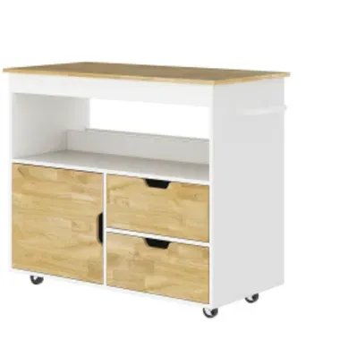 Desserte De Cuisine Avec Plan 100x50 Cm En Bois D'hévéa, Finition Chêne, Tiroirs Et Armoire Desserte De Cuisine Avec Plan 100x50 Cm En Bois D'hévéa, Finition Chêne, Tiroirs Et Armoire