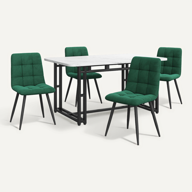 Ensemble Table 140x80 Cm Et 4 Chaises En Velours Vert, Plateau Mdf Et Pieds Métal Noirs Ensemble Table 140x80 Cm Et 4 Chaises En Velours Vert, Plateau Mdf Et Pieds Métal Noirs