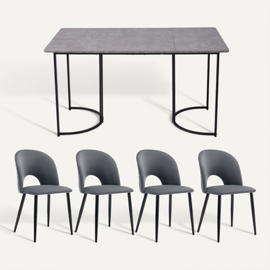 Ensemble Repas 140x80 Cm Gris, Table Mdf Effet Marbre Sur Piètement Métal, 4 Chaises Velours Ensemble Repas 140x80 Cm Gris, Table Mdf Effet Marbre Sur Piètement Métal, 4 Chaises Velours