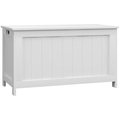 Coffre De Rangement 81x40x46 Cm En Mdf Blanc Entretien Facile, Poignées Et Charnière De Sécurité Coffre De Rangement 81x40x46 Cm En Mdf Blanc Entretien Facile, Poignées Et Charnière De Sécurité