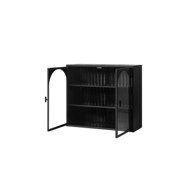 Armoire Murale 70x23 Cm En Métal Et Verre Trempé Noir, Motif Tressé, 2 Portes, 3 étagères Armoire Murale 70x23 Cm En Métal Et Verre Trempé Noir, Motif Tressé, 2 Portes, 3 étagères