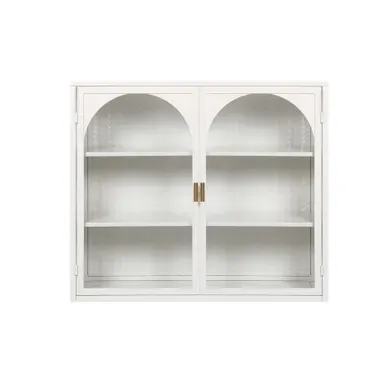Meuble Mural 2 Portes 60x70x23 Cm En Métal Et Verre Trempé, Motif Tressé Blanc, 3 étagères Meuble Mural 2 Portes 60x70x23 Cm En Métal Et Verre Trempé, Motif Tressé Blanc, 3 étagères