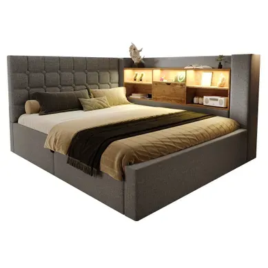 Lit Coffre 140x190 Cm Avec Rangement Hydraulique Tissu Gris