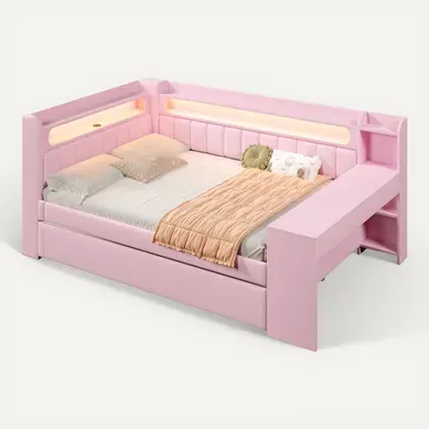 Lit Coffre 140x200 Cm Avec Lit Gigogne Rose Lit Coffre 140x200 Cm Avec Lit Gigogne Rose