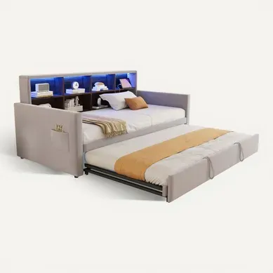 lit gigogne 90x190 Cm Avec Structure Gigogne Tête De Lit Avec Rangements Gris Clair lit gigogne 90x190 Cm Avec Structure Gigogne Tête De Lit Avec Rangements Gris Clair