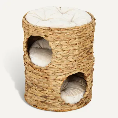 Tour à Griffer Pour Chat 40x50 Cm En Jacinthe D'eau Brun, 2 Niches Avec Coussins Amovibles Tour à Griffer Pour Chat 40x50 Cm En Jacinthe D'eau Brun, 2 Niches Avec Coussins Amovibles