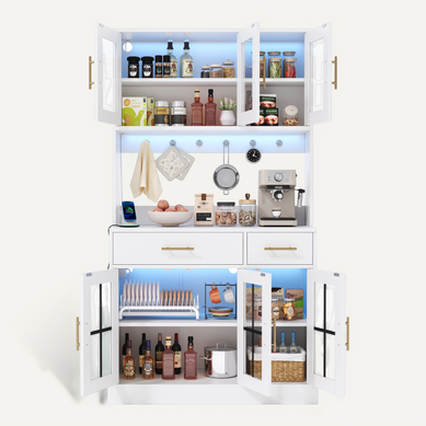 Buffet De Cuisine 2 Tiroirs Avec éclairage LED Et Design Blanc Buffet De Cuisine 2 Tiroirs Avec éclairage LED Et Design Blanc