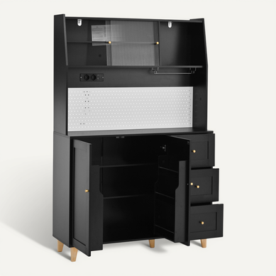 Meuble De Rangement Haut 120 X 40 X 184 Cm Avec Prises Intégrées Design Noir Meuble De Rangement Haut 120 X 40 X 184 Cm Avec Prises Intégrées Design Noir
