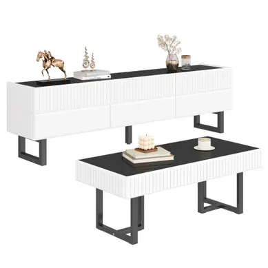 Ensemble Table Basse Et Meuble TV Avec Rangements Noir Et Blanc