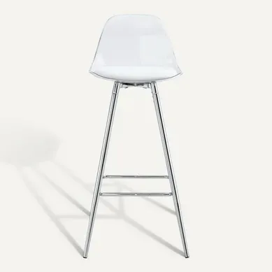 Tabouret De Bar Transparent Argent Avec Dossier Pour Îlot Et Comptoir