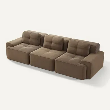 Canapé Compressé Modulaire Marron En Tissu Côtelé, Assise Profonde 74 Cm Pour Salon Canapé Compressé Modulaire Marron En Tissu Côtelé, Assise Profonde 74 Cm Pour Salon