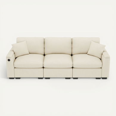 Canapé Adulte 242x80x88 Cm En Chenille Beige, 3 Places, Dossier Rabattable, Rangement Et Ports USB Canapé Adulte 242x80x88 Cm En Chenille Beige, 3 Places, Dossier Rabattable, Rangement Et Ports USB