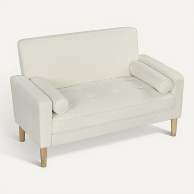 Canapé 2 Places 130x74,5 Cm En Velours Crème, Assise Mousse Haute Densité Et Pieds Bois Canapé 2 Places 130x74,5 Cm En Velours Crème, Assise Mousse Haute Densité Et Pieds Bois