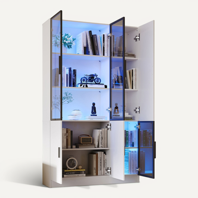 Vitrine 120 X 35 X 200 Cm Avec 3 Portes En Verre Et éclairage LED Blanc Vitrine 120 X 35 X 200 Cm Avec 3 Portes En Verre Et éclairage LED Blanc