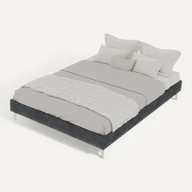 Lit Double 140x200 Cm Avec Structure En Tissu Velours Gris Moderne