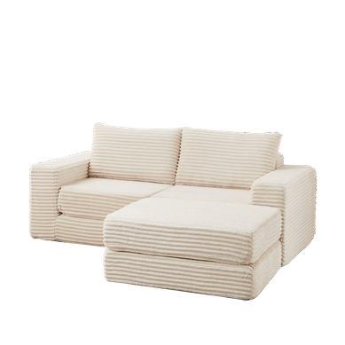 Canapé Convertible Beige En Tissu Côtelé Modulaire 2-en-1 Canapé Convertible Beige En Tissu Côtelé Modulaire 2-en-1