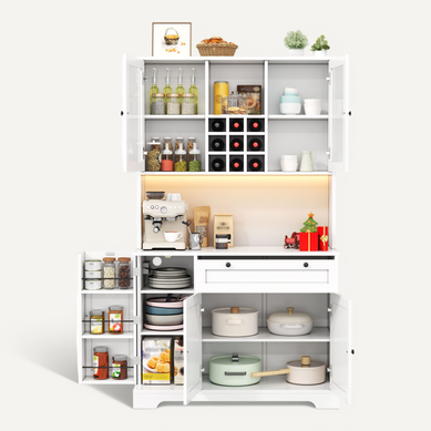 Buffet 180 X 105 X 40 Cm Avec éclairage LED Et Prise Intégrée Blanc Buffet 180 X 105 X 40 Cm Avec éclairage LED Et Prise Intégrée Blanc