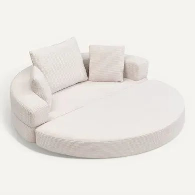 Canapé lit convertible 2 places en velours côtelé beige, 173x176 cm, gain de place, sans montage