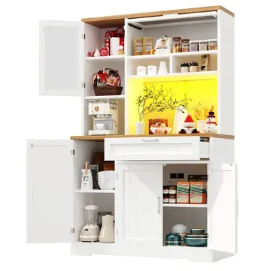 Buffet Haut Blanc 104x40x180 Cm Avec LED USB Pour Cuisine Ou Salon Buffet Haut Blanc 104x40x180 Cm Avec LED USB Pour Cuisine Ou Salon