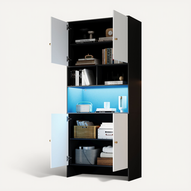 buffet de cuisine 80 X 40 X 185 Cm Avec 4 Portes Et Étagères Réglables Bicolore buffet de cuisine 80 X 40 X 185 Cm Avec 4 Portes Et Étagères Réglables Bicolore