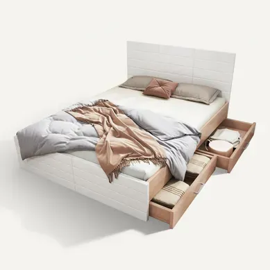 Lit Double 140x200 Cm Avec Structure En Bois Et Deux Tiroirs De Rangement