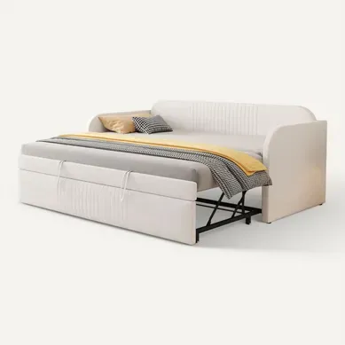 Canapé-lit 90x190 Cm Avec Structure Extensible En 180x190 Cm Tissu Beige Canapé-lit 90x190 Cm Avec Structure Extensible En 180x190 Cm Tissu Beige