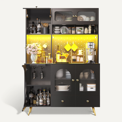 Buffet Haut Noir 120 X 40 X 176 Cm Avec LED Et Prises Pour Cuisine Ou Salon Buffet Haut Noir 120 X 40 X 176 Cm Avec LED Et Prises Pour Cuisine Ou Salon