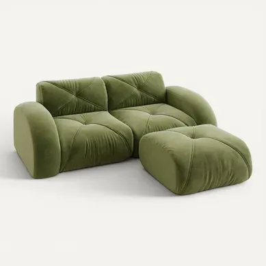 Canapé Compressé Modulaire Vert 2 Places Avec Pouf En Chenille Pour Salon Canapé Compressé Modulaire Vert 2 Places Avec Pouf En Chenille Pour Salon