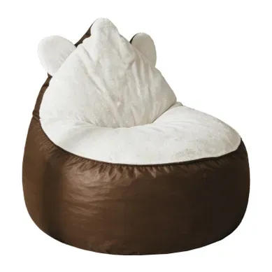 Fauteuil Lounge Forme Ours Assise Large Base Stable Flanelle Marron Pour Salon Chambre Coin Lecture