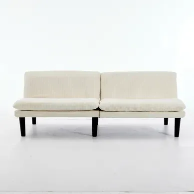 Canapé Convertible 2 Places Dossier Réglable 106-140-180° Gain De Place Beige Structure En Bois