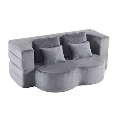 Canapé De Sol Bleu Et Gris Convertible Avec 4 Coussins Pour Salon Et Chambre Canapé De Sol Bleu Et Gris Convertible Avec 4 Coussins Pour Salon Et Chambre