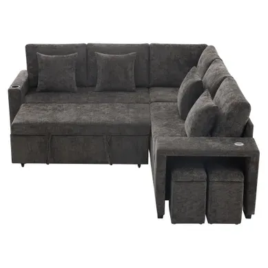 Canapé D'angle Convertible Gris 220 X 205 Cm Avec Méridienne Réversible