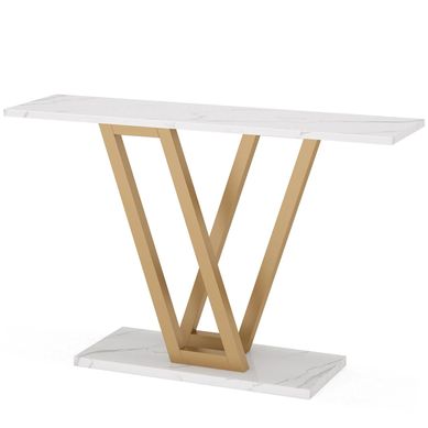 Console D'entrée Blanc Et Doré 110 X 30 X 80 Cm