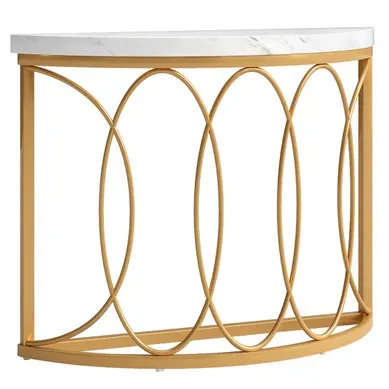 Console Demi-lune Blanche Et Dorée 110 X 35 Cm Pour Entrée