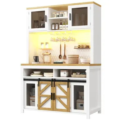 Armoire Haute Cuisine Blanche 120 Cm Avec LED Connectée, Prise USB Et Rangement Armoire Haute Cuisine Blanche 120 Cm Avec LED Connectée, Prise USB Et Rangement