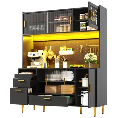 Buffet Noir 140 X 40 X 180 Cm Avec LED Pour Cuisine Et Salle à Manger Buffet Noir 140 X 40 X 180 Cm Avec LED Pour Cuisine Et Salle à Manger