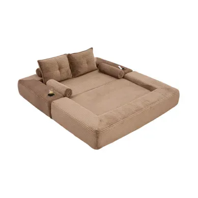 Canapé Compressé Convertible 2 Places Avec Rangement 180x98x80 Brun Cord Canapé Compressé Convertible 2 Places Avec Rangement 180x98x80 Brun Cord
